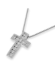 (X1000Diamond) 18K/750 White Gold Cross Shape Channel Setting Diamond Pendant With 925 Sterling Silver Chain (0.63 cttw, G-H Color, VS2-SI1 Clarity)