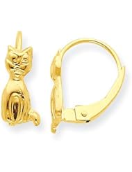 MadiK® 14k Yellow Gold Polished Sitting Cat Leverback Earrings