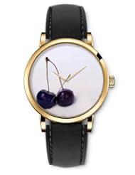 SPRAWL Aanalog Fashion Series Gold Ladies Watches of Genuine Black Leather Strap,Unique Wrist Watch for Women Girls Designed with Purple cherry