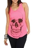 Neon Pink Black Skull Tank Top Plus Size 3XL