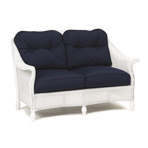 Embassy Loveseat Fabric: Navy, Finish: White