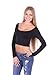 Long Sleeves Scoop Neck Crop Top Stretch Mini Shirt Dance One Size