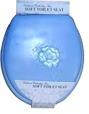 BLUE EMBROIDERED ROSE FLORAL STANDARD ROUND CUSHION PADDED SOFT TOILET SEAT