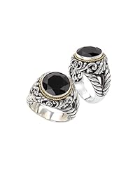 925 Silver & Round Faceted Onyx Ring with 18k Gold Accents- Sizes 6-8