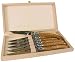 Laguiole boxed set of 6 stainless steel steak knives Olive wood handles Pierre Dubost