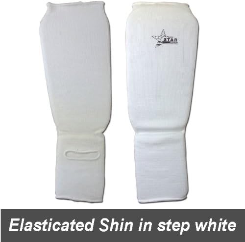 MMA elasticated Traditional Shin-Instep Guards Kickboxing Leg Protector Guards Kick Boxing white