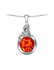 Original Star K (tm) Loving Mother With Child Family Large Pendant With Round 10mm Simulated Mexican Fire Opal in .925 Sterling Silver