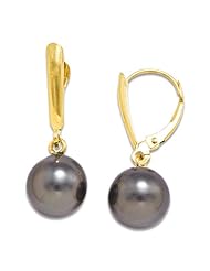 Tahitian Black Pearl Earrings in 14K Yellow Gold (9-10mm)