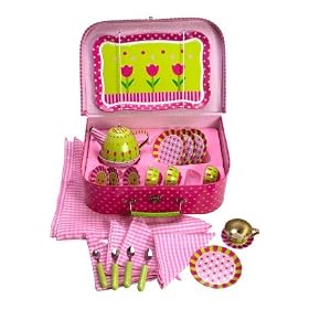 Bigjigs Pink Flower Tin Tea Set