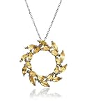 Sterling Silver Citrine Leaf Design Circle Pendant