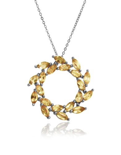 Sterling Silver Citrine Leaf Design Circle Pendant