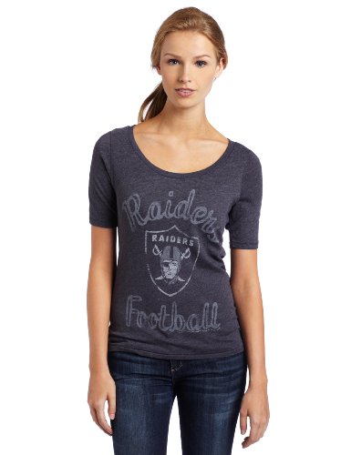 NFL Women's Oakland Raiders Heather Vintage Thermal Sleeve Athletic Tee (Black Wash, Large)
