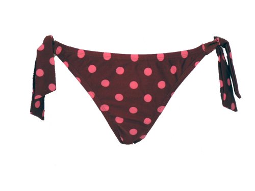 Hobie Balboa Side Tie Pant, Brown w/Pink Dots Bikini Bottom (Large)