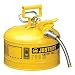 Justrite AccuFlow 7225220 Type II Galvanized Steel Safety Can with 5/8" Flexible Spout, 2.5 Gallon Capacity, Yellow