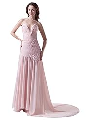 A-line Sweetheart Lace Ruched Natural   Waistline Floor Length Chiffon Prom Dress  with a Brush/Sweep Train 