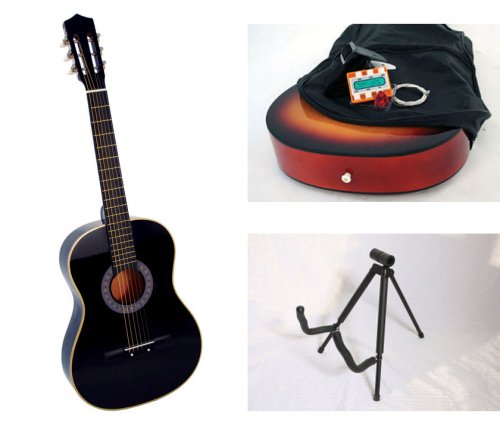 38 Black Acoustic Guitar Combo with Accessories and Stand