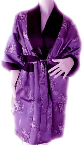 Traditional Beijing Dragon Robe, Kimono Bathrobe Style *Purple / BLACK* Large: Best fit for Chests 42-44" Code 1012