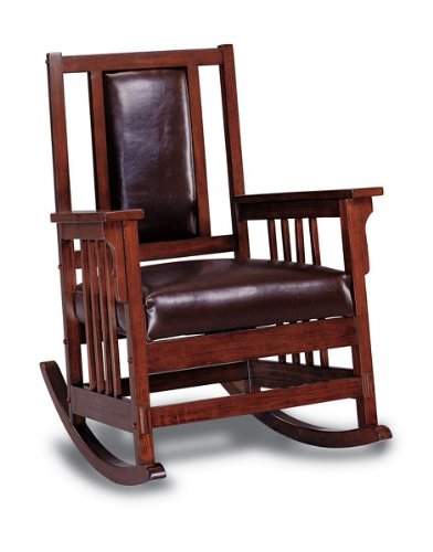 Mission Style Wood & Leather Rocking Chair Rocker