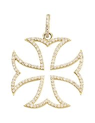 14K Yellow Gold Diamond Maltese Cross Pendant - 0.75 Ct. -- LIFETIME WARRANTY