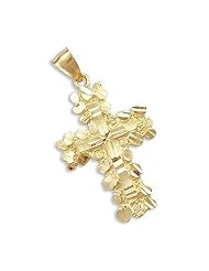 14k Yellow Gold Solid Nugget Cross Charm Pendant Heavy