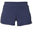 Navy Blue solid color exercise sport shorts for women and girls. Covered elastic waist & vents.