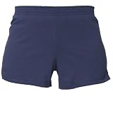 Navy Blue solid color exercise sport shorts for women and girls. Covered elastic waist & vents. 5 Adult sizes