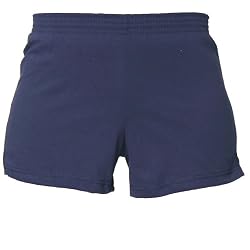 Navy Blue solid color exercise sport shorts for women and girls. Covered elastic waist & vents.