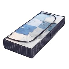 WENKO 4380440100 Unterbettkommode Comfort - Kunststofffilm, 107 x 16 x 46 cm, blau gestreift