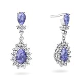 14K White Gold Pear Genuine Tanzanite Dangle Drop Earrings