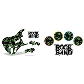 Rock Band Drum, Guitar Skin Combo, Fits Xbox 360 / PS3/2 Rockband – Weeds Black