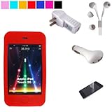 5-in-1 essential ipod touch kit with Silicone skin cover for Apple ipod Touch 2nd and 3rd generation + USB car charger + USB wall charger + White Earphones + Screen Protector (Red)