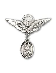 Sterling Silver Baby Badge with St. Rafta Charm and Angel with Wings Badge Pin