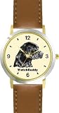 Labrador Retriever - Black (SC) Dog - WATCHBUDDY&reg; DESIGNER DELUXE TWO-TONE THEME WATCH - Arabic Numbers-SAND & SOIL STYLE - Pale Yellow Dial with Brown Leather Strap-Women's Size-Small