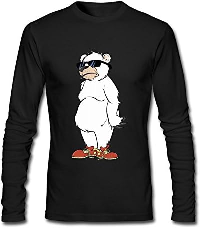 XLKHGF Cool Polar Bear With Sunglasses Men 100% Cotton Crewneck Designed Long Sleeves T-shirt Black