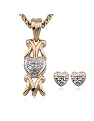 18k Yellow Gold Plated Sterling Silver Genuine Diamond Accent "Mom" Pendant, 18" and Earrings Set