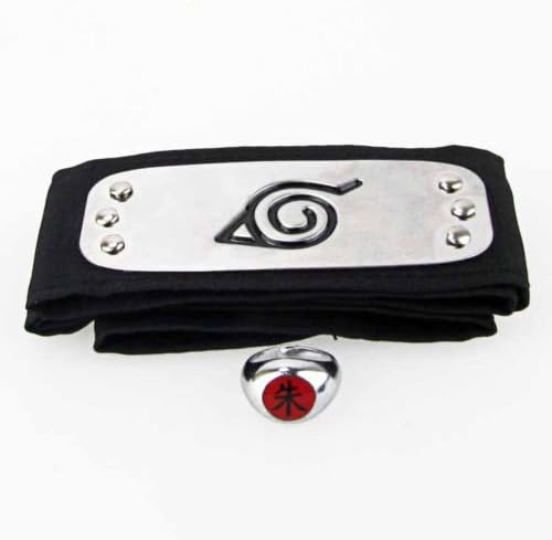 New Naruto Shippuden Hidden Leaf Village Black Ninja Cosplay headband & Rings