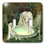 Dream Essence Designs Fantasy - A magical elf who delivers an enchanted fruit to a unicorn who is held under a spell - Light Switch Covers - double toggle switch