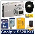 Nikon Coolpix S620 Pearl Kit with 8GB SD, Reader, Battery, Case & More