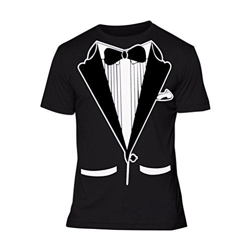 Fresh Tees® Black And White Tuxedo With Bowtie Funny Shirts (X-Large, Black)