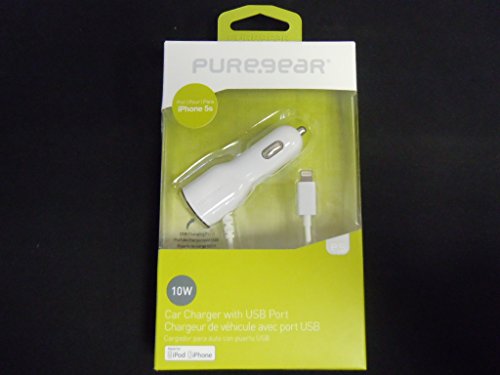 Puregear 2.1A Lightning Car Charger - Apple iPhone 5/5S w/ Additional USB (Provides 1A Per Port) - White - Retail Packaged