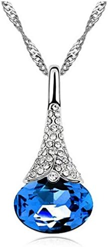 DDU(TM) 1Pcs Blue- Stylish Artificial Rhinestone Diamond Crystal Pendant Chain Necklace Ornaments Accessories