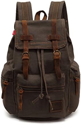 HUIB Vintage Canvas Backpack Rucksack school bag Satchel Hiking bag,army green