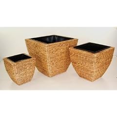 Blumenk�bel Pflanzk�bel Pflanzgef��e �bert�pfe Blument�pfe aus Wasserhyazinthe "Asia Design", 45/38/28, Natur, eckig