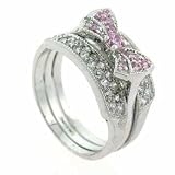 Stackable Pink CZ Bow Simulated Diamond Silver RingS10