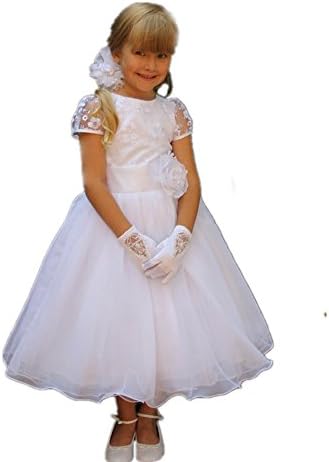 LuckyHouses Tulle White First Communion Dress Hand Made Flower Girl Dresses (2, Ivory)