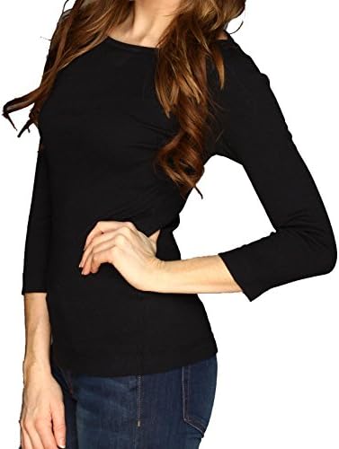 Lolichy 3/4 Sleeves Black Womens Tee Shirts Boat Neck Blouses Top L