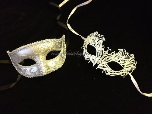 Masquerade mask for men and women Laser cut metal white masquerade mask set