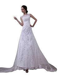 A-line Dropped Natural   Waistline Floor Length Sheer Vintage Lace Bateau Neck  Dress