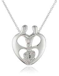Sterling Silver Diamond MOM and Child Heart Pendant Necklace (0.02 cttw, I-J Color, I3 Clarity), 18"