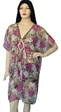 Heavy Bead worked Floral Print Plus Size Short Kaftan Cover Up